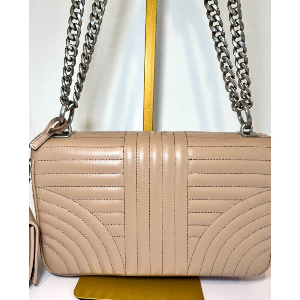 Prada Diagramme Medium Quilted Flap Bag In Tan Calfskin Leather W Silver Chain - Picture 4 of 16